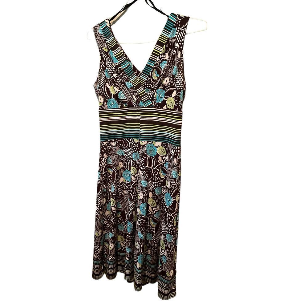 Rabbit Fit & Flare Dress Women's 10 Black Floral Polyester Stretch Surplice Neck